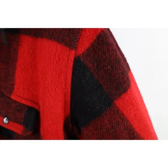 Vtg 50s 60s Streetwear Mens 42 Distressed Wool Mackinaw Hooded Cape Neck Jacket